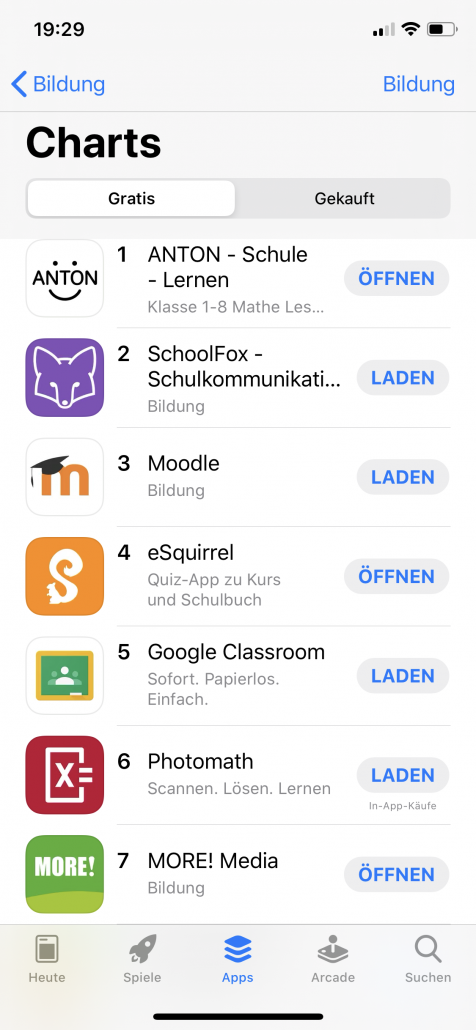 eSquirrel auf Platz 4 in Bildung in den iOS-Charts vor Google Classroom